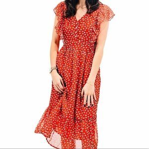 NWT THEKORNER PARIS Red Ditsy Print Long Dress